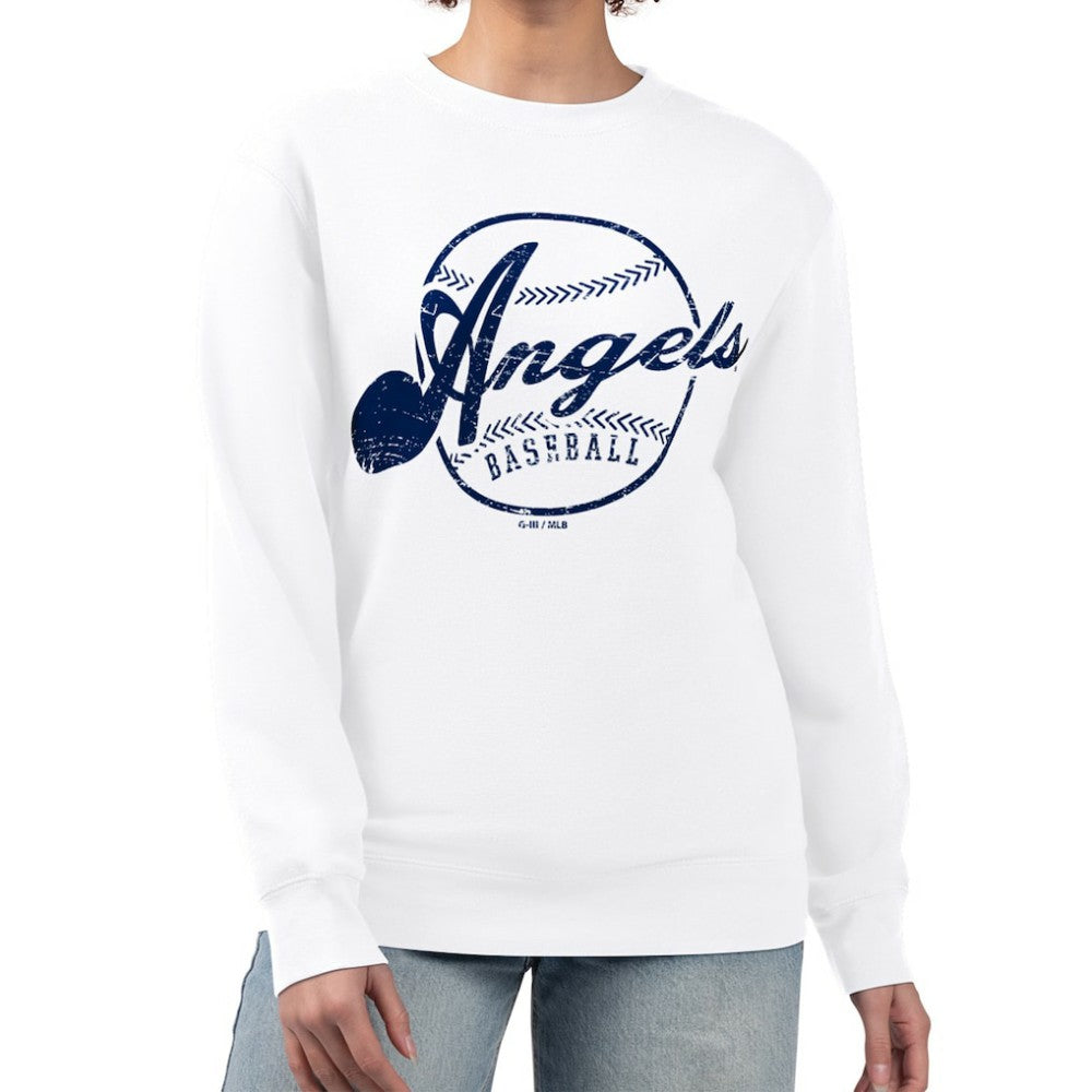 Los Angeles Angels G-III 4Her by Carl Banks Women's Distressed Baseball Team Fleece Pullover Sweatshirt Online