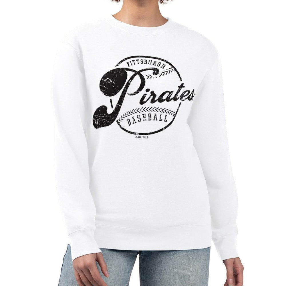 Pittsburgh Pirates G-III 4Her by Carl Banks Women's Distressed Baseball Team Fleece Pullover Sweatshirt for sale