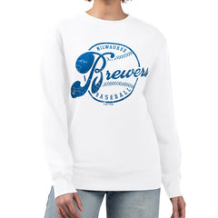 Milwaukee Brewers G-III 4Her by Carl Banks Women's Distressed Baseball Team Fleece Pullover Sweatshirt Near Me