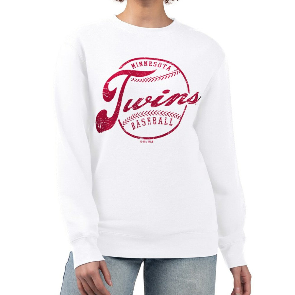 Minnesota Twins G-III 4Her by Carl Banks Women's Distressed Baseball Team Fleece Pullover Sweatshirt Online