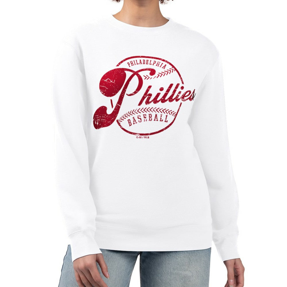 Philadelphia Phillies G-III 4Her by Carl Banks Women's Distressed Baseball Team Fleece Pullover Sweatshirt Online