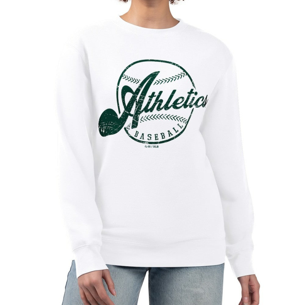 Athletics G-III 4Her by Carl Banks Women's Distressed Baseball Team Fleece Pullover Sweatshirt Discount