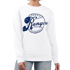 Texas Rangers G-III 4Her by Carl Banks Women's Distressed Baseball Team Fleece Pullover Sweatshirt Discount