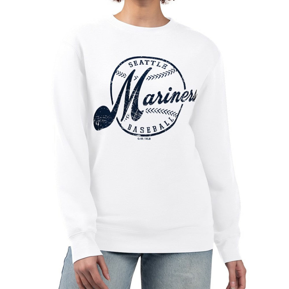 Seattle Mariners G-III 4Her by Carl Banks Women's Distressed Baseball Team Fleece Pullover Sweatshirt for sale