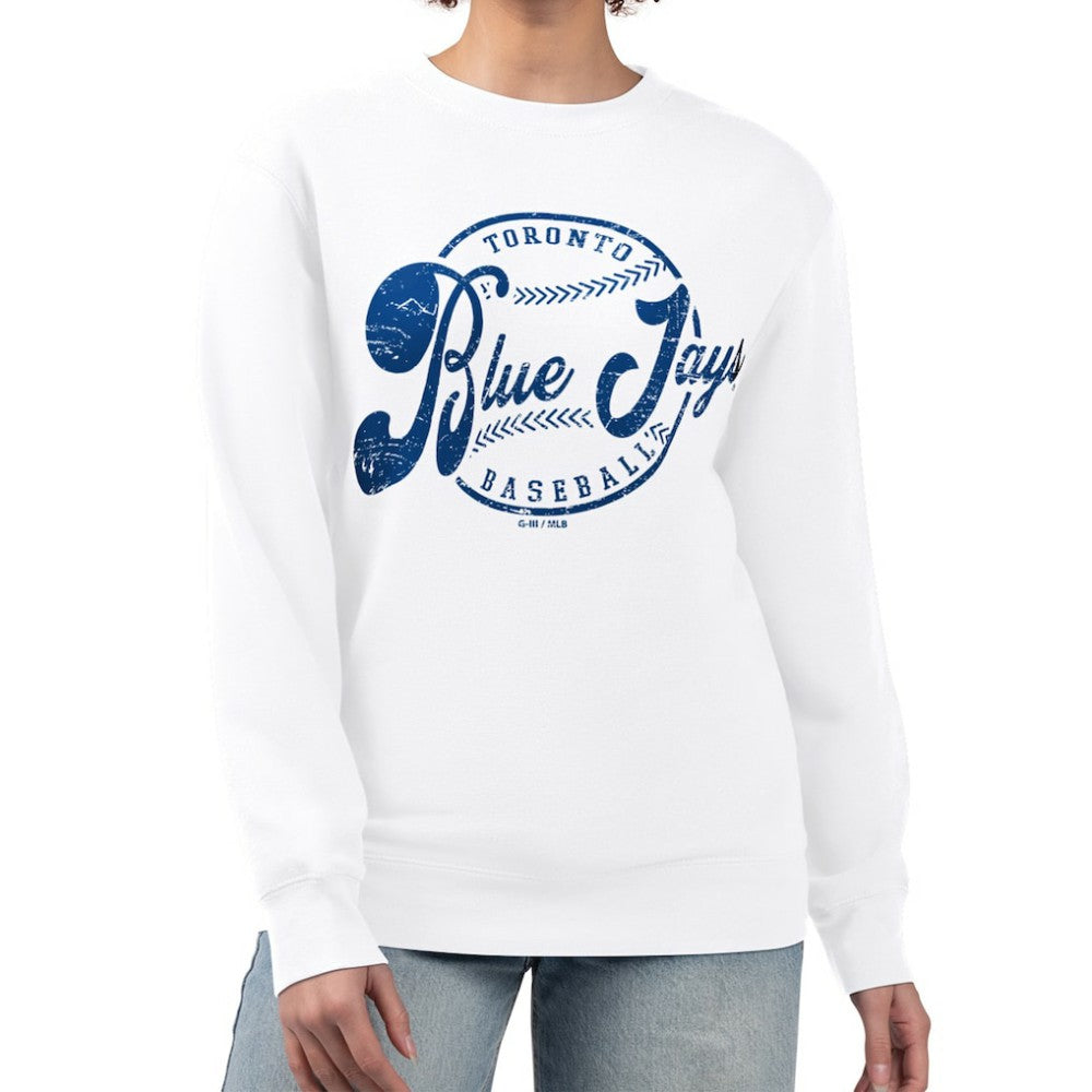 Toronto Blue Jays G-III 4Her by Carl Banks Women's Distressed Baseball Team Fleece Pullover Sweatshirt Discount