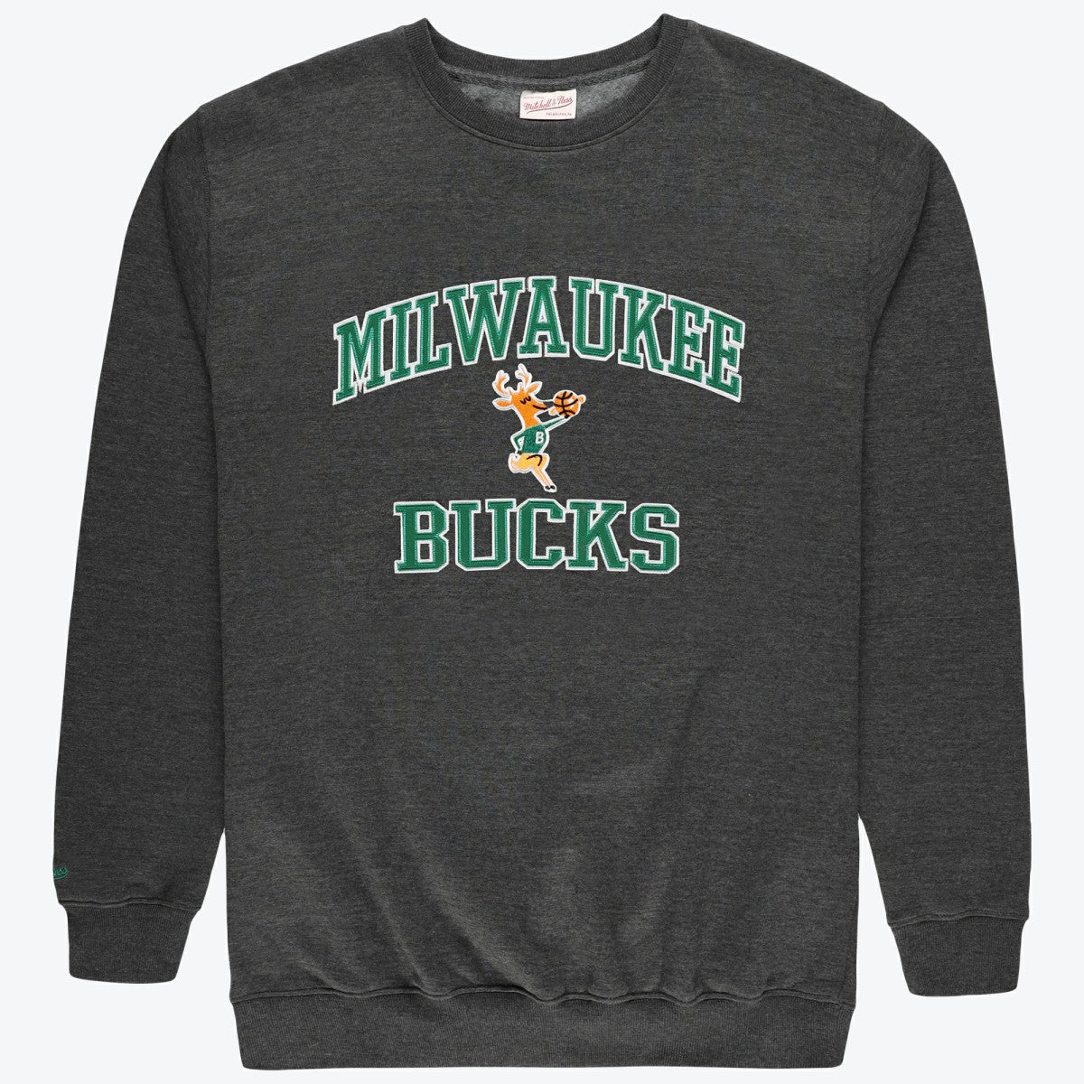 Mitchell & Ness Milwaukee Bucks Hardwood Classics Big & Tall Crewneck Sweatshirt Heather Charcoal