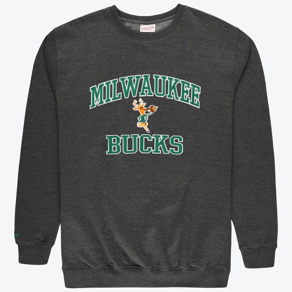 Mitchell & Ness Milwaukee Bucks Hardwood Classics Big & Tall Crewneck Sweatshirt Heather Charcoal