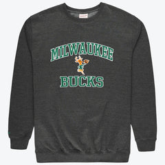 Mitchell & Ness Milwaukee Bucks Hardwood Classics Big & Tall Crewneck Sweatshirt Heather Charcoal