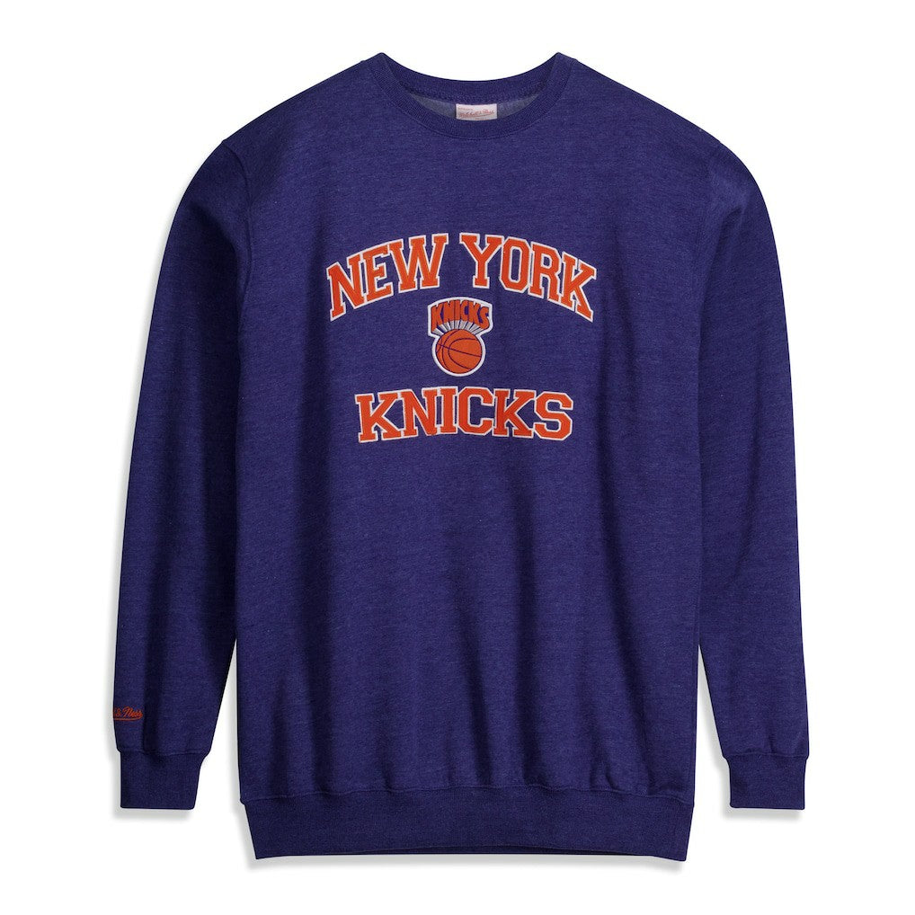 Mitchell & Ness New York Knicks Hardwood Classics Big & Tall Crewneck Sweatshirt Heather Blue