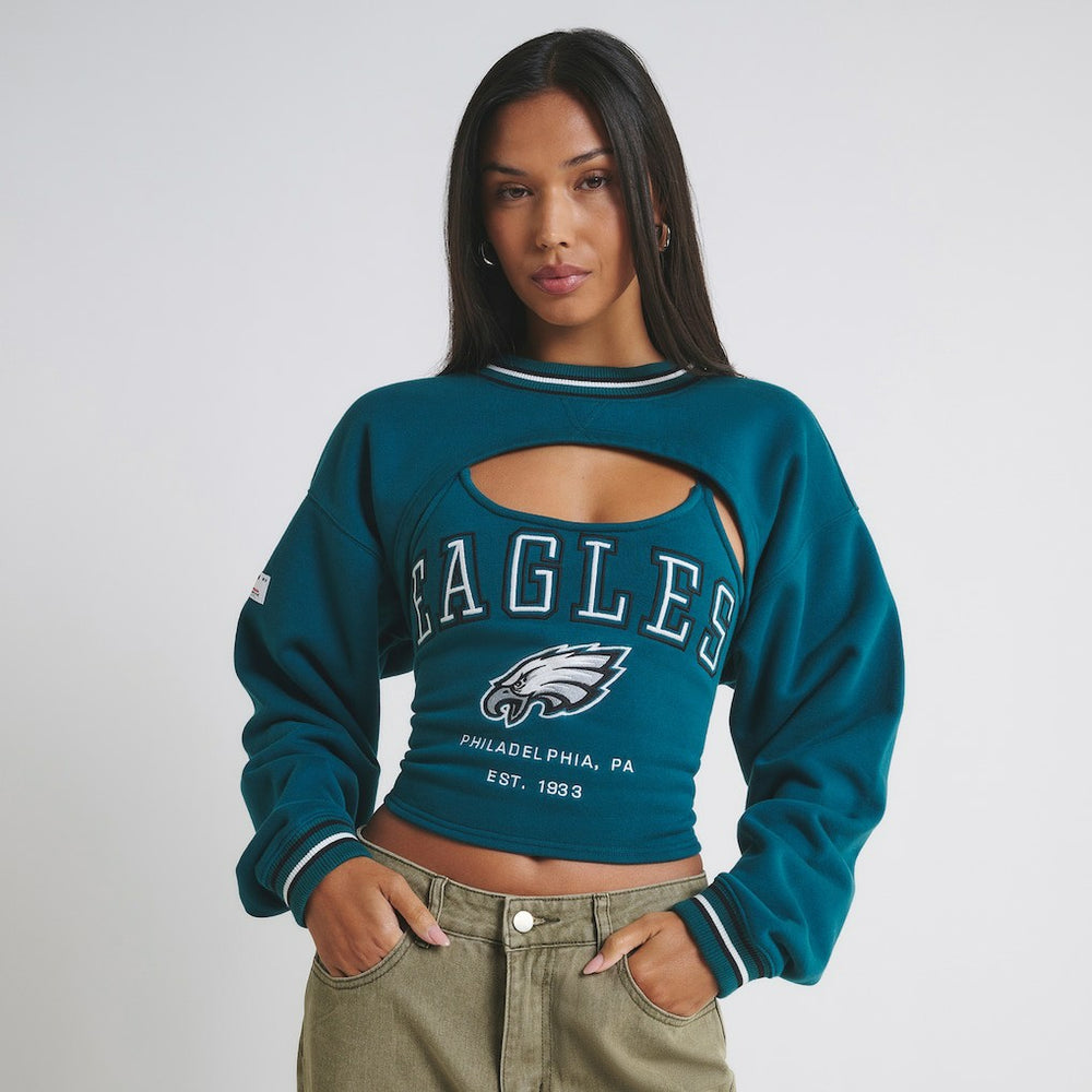 Philadelphia Eagles Off Season Women's Fleece Shrug Cami - Midnight Green - NFL