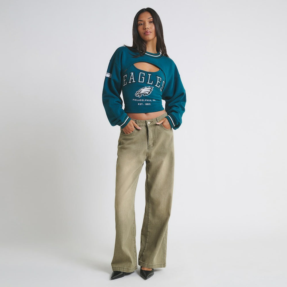 Philadelphia Eagles Off Season Women's Fleece Shrug Cami - Midnight Green - NFL