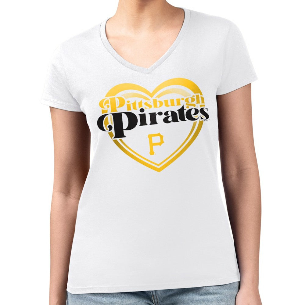 Pittsburgh Pirates G-III 4Her by Carl Banks Women's Super-Slim Fit Lightweight Double Heart V-Neck T-Shirt Discount