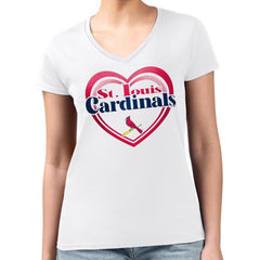St. Louis Cardinals G-III 4Her by Carl Banks Women's Super-Slim Fit Lightweight Double Heart V-Neck T-Shirt for sale