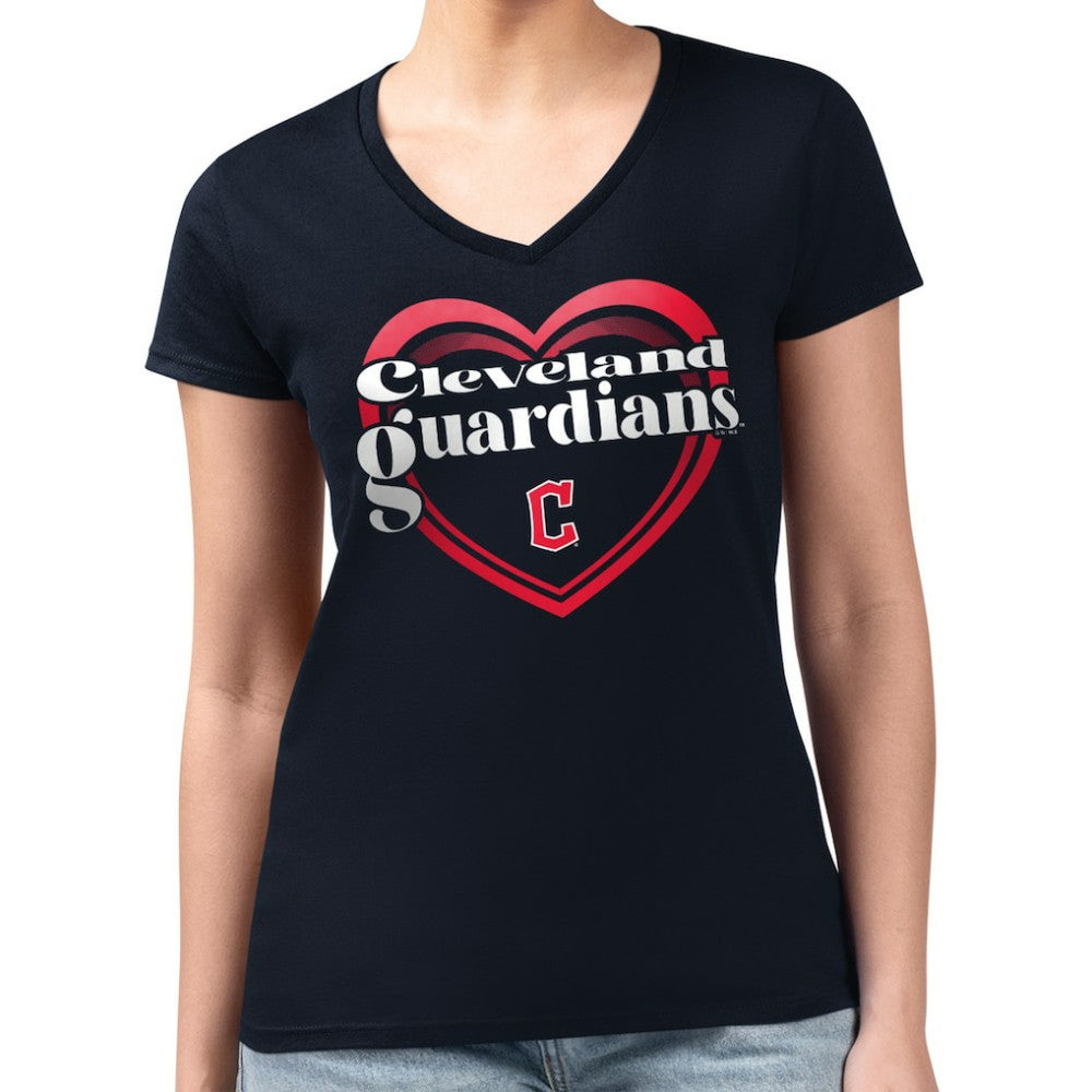 Cleveland Guardians G-III 4Her by Carl Banks Women's Super-Slim Fit Lightweight Double Heart V-Neck T-Shirt Near Me