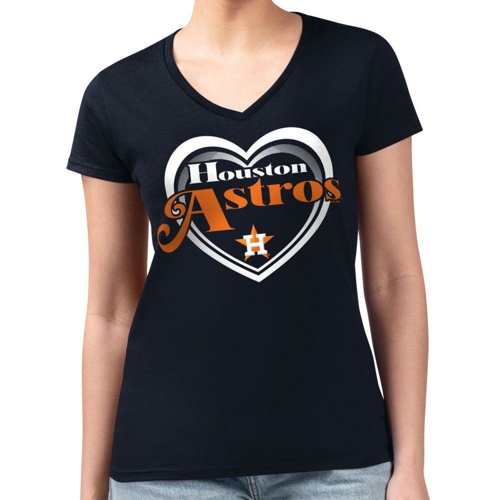 Houston Astros G-III 4Her by Carl Banks Women's Super-Slim Fit Lightweight Double Heart V-Neck T-Shirt Discount