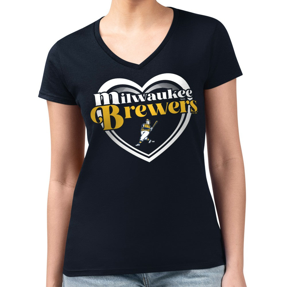 Milwaukee Brewers G-III 4Her by Carl Banks Women's Super-Slim Fit Lightweight Double Heart V-Neck T-Shirt Online