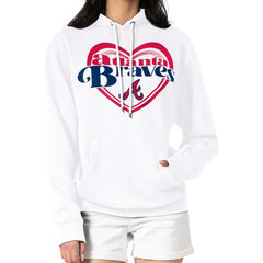 Atlanta Braves G-III 4Her by Carl Banks Women's Double Heart Fleece Pullover Hoodie Sale