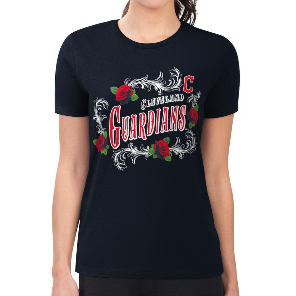 Cleveland Guardians G-III 4Her by Carl Banks Women's Super-Slim Fit Lightweight Retro Roses T-Shirt Discount