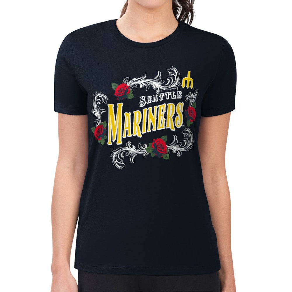 Seattle Mariners G-III 4Her by Carl Banks Women's Super-Slim Fit Lightweight Retro Roses T-Shirt Sale