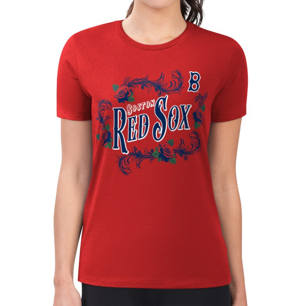 Boston Red Sox G-III 4Her by Carl Banks Women's Super-Slim Fit Lightweight Retro Roses T-Shirt Outlet