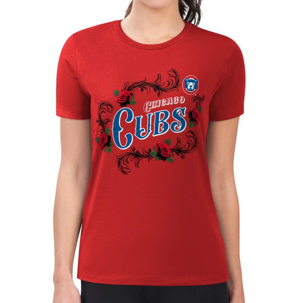 Chicago Cubs G-III 4Her by Carl Banks Women's Super-Slim Fit Lightweight Retro Roses T-Shirt Sale