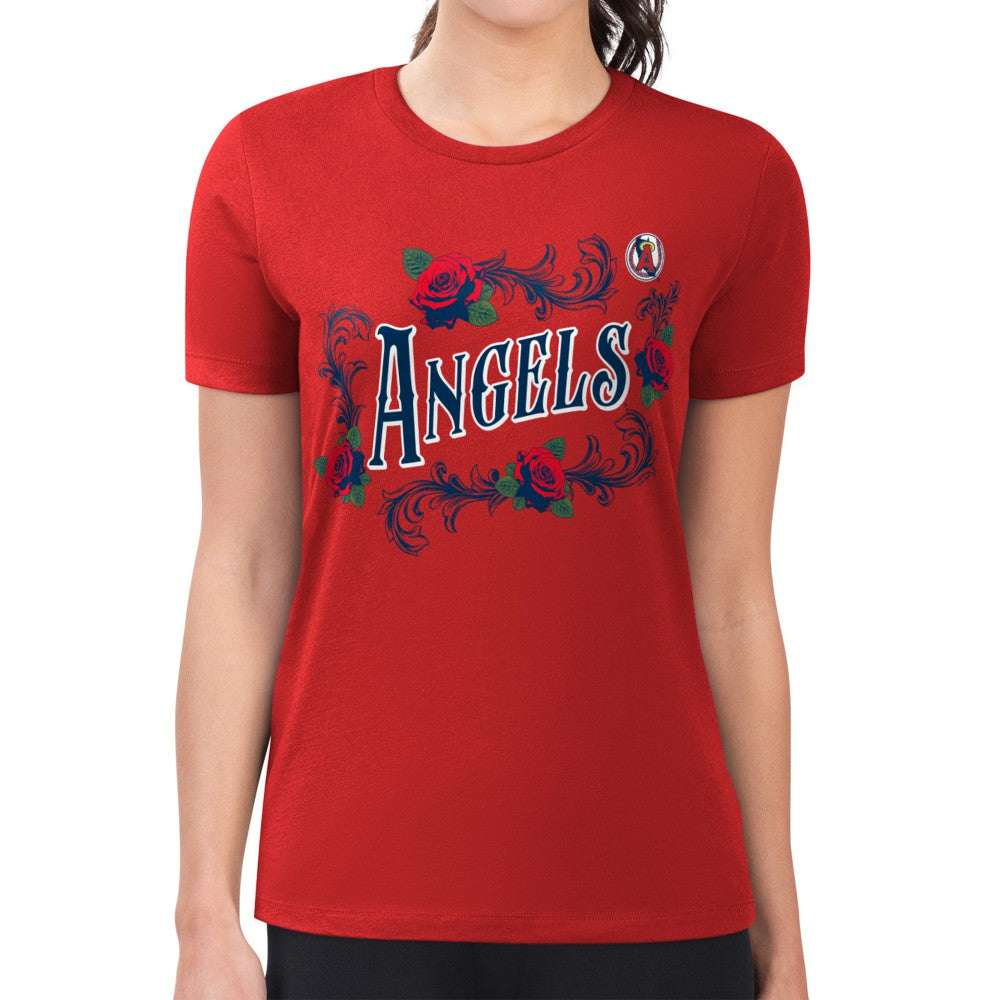 Los Angeles Angels G-III 4Her by Carl Banks Women's Super-Slim Fit Lightweight Retro Roses T-Shirt Outlet