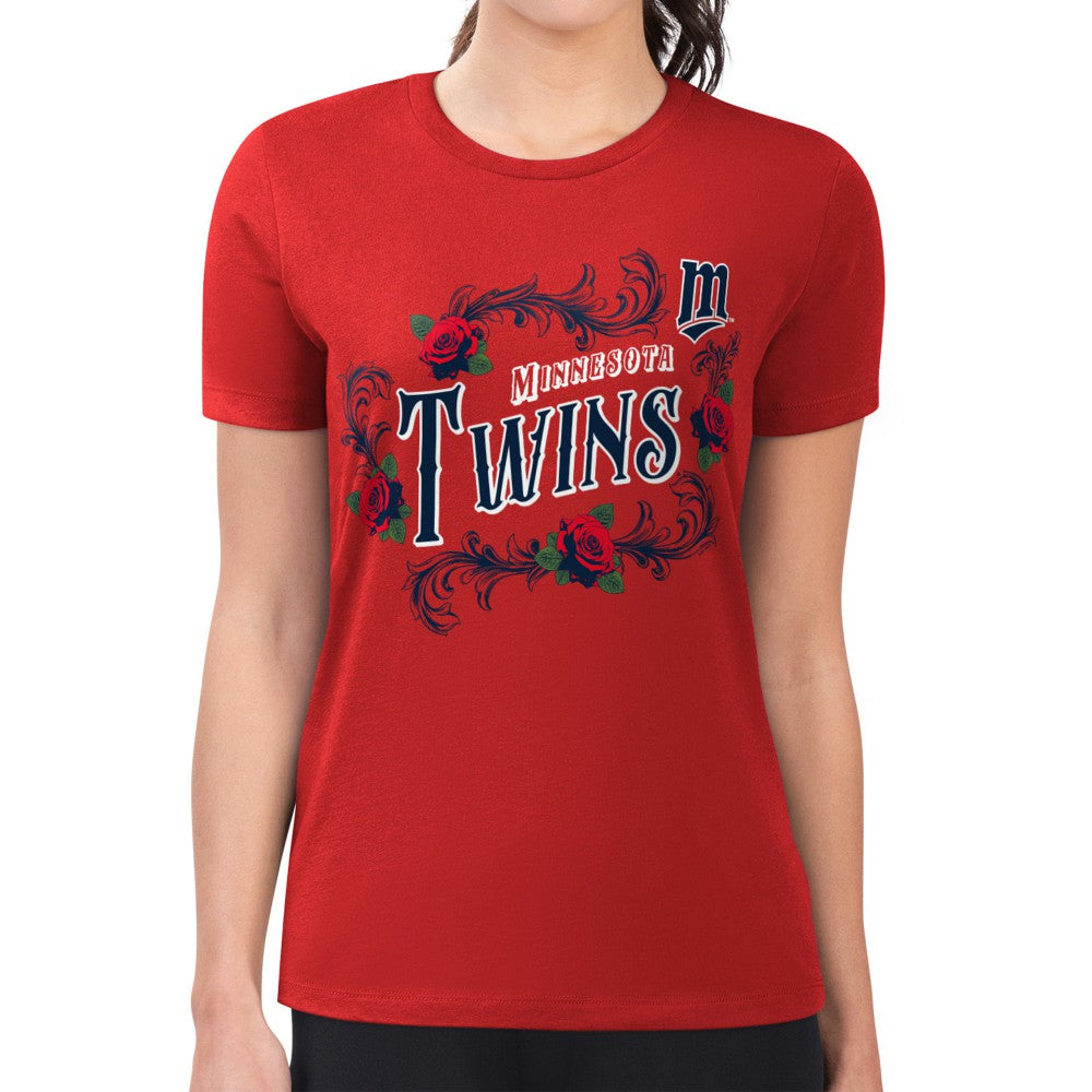 Minnesota Twins G-III 4Her by Carl Banks Women's Super-Slim Fit Lightweight Retro Roses T-Shirt for sale