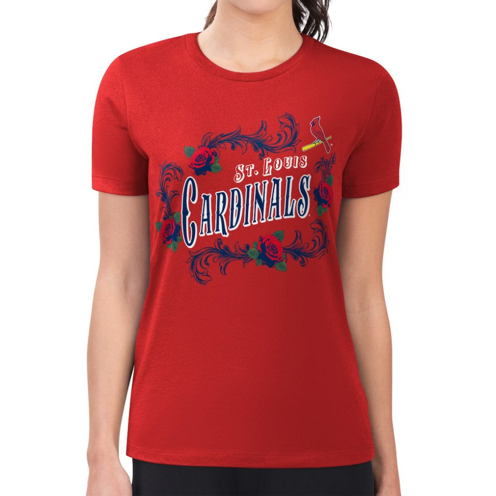 St. Louis Cardinals G-III 4Her by Carl Banks Women's Super-Slim Fit Lightweight Retro Roses T-Shirt Outlet