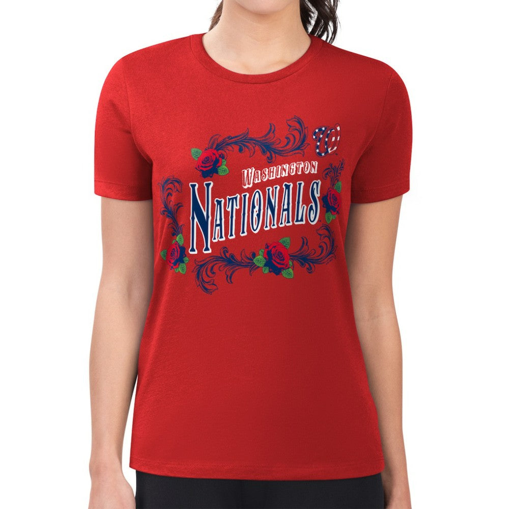 Washington Nationals G-III 4Her by Carl Banks Women's Super-Slim Fit Lightweight Retro Roses T-Shirt for sale