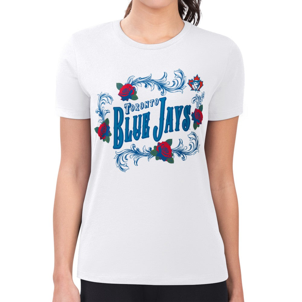 Toronto Blue Jays G-III 4Her by Carl Banks Women's Super-Slim Fit Lightweight Retro Roses T-Shirt for sale