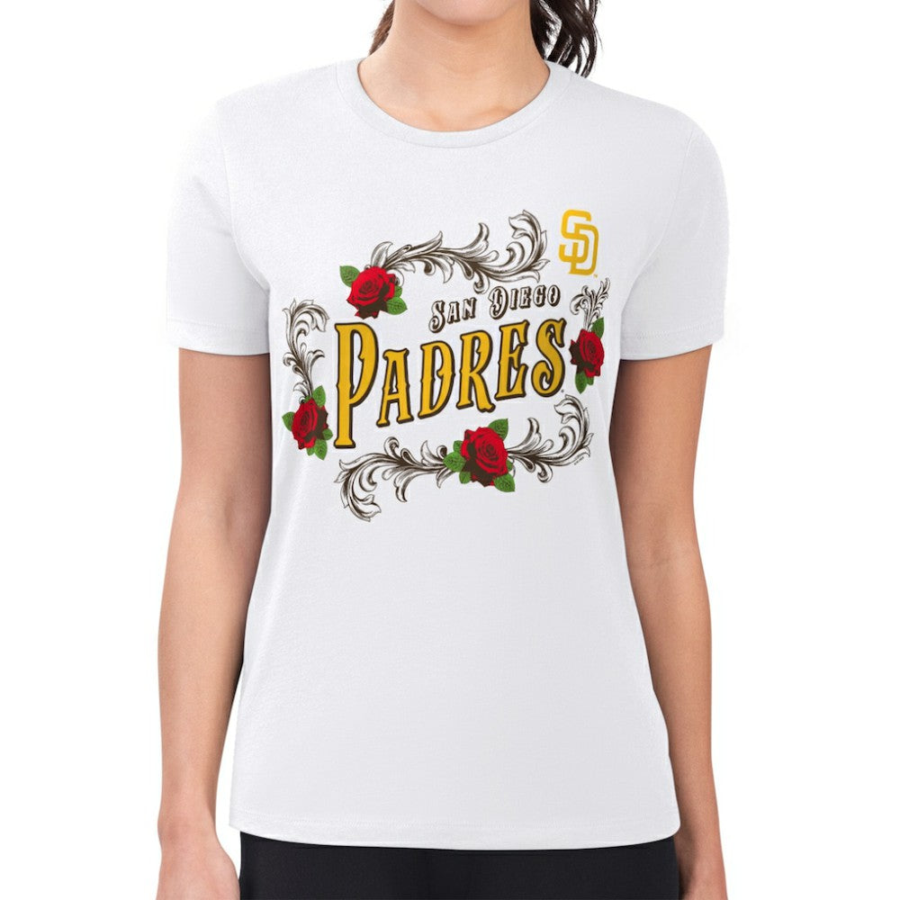 San Diego Padres G-III 4Her by Carl Banks Women's Super-Slim Fit Lightweight Retro Roses T-Shirt Outlet