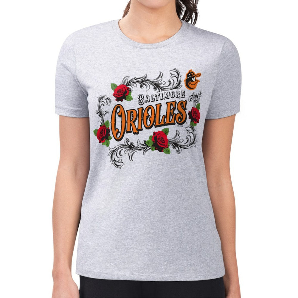Baltimore Orioles G-III 4Her by Carl Banks Women's Super-Slim Fit Lightweight Retro Roses T-Shirt Outlet