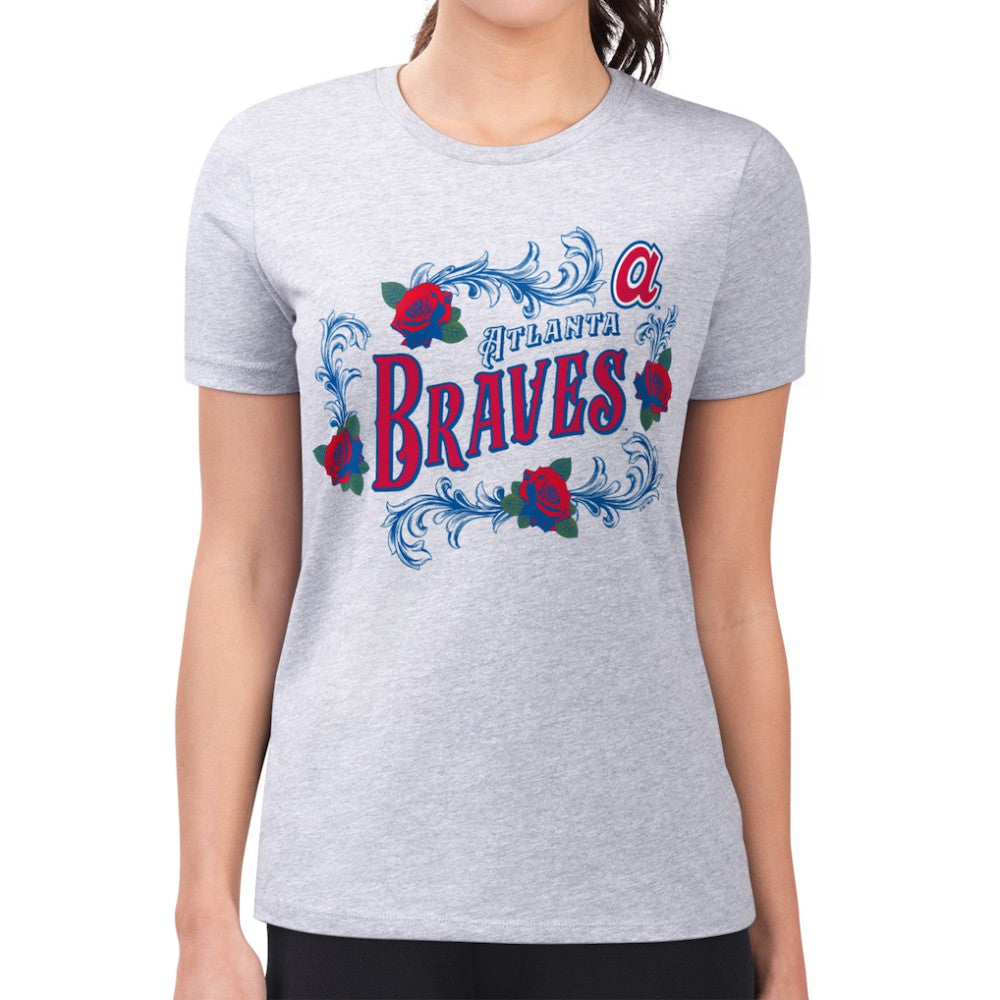 Atlanta Braves G-III 4Her by Carl Banks Women's Super-Slim Fit Lightweight Retro Roses T-Shirt Discount