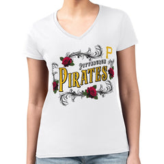 Pittsburgh Pirates G-III 4Her by Carl Banks Women's Super-Slim Fit Lightweight Retro Roses V-Neck T-Shirt Sale