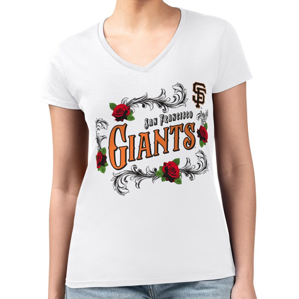 San Francisco Giants G-III 4Her by Carl Banks Women's Super-Slim Fit Lightweight Retro Roses V-Neck T-Shirt Sale