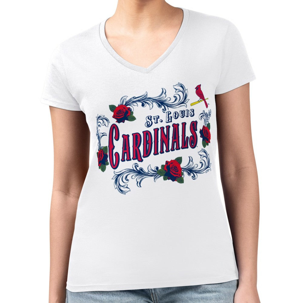 St. Louis Cardinals G-III 4Her by Carl Banks Women's Super-Slim Fit Lightweight Retro Roses V-Neck T-Shirt Online