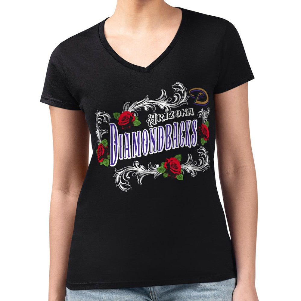 Arizona Diamondbacks G-III 4Her by Carl Banks Women's Super-Slim Fit Lightweight Retro Roses V-Neck T-Shirt for sale