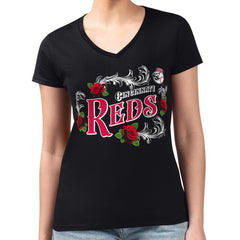 Cincinnati Reds G-III 4Her by Carl Banks Women's Super-Slim Fit Lightweight Retro Roses V-Neck T-Shirt Sale