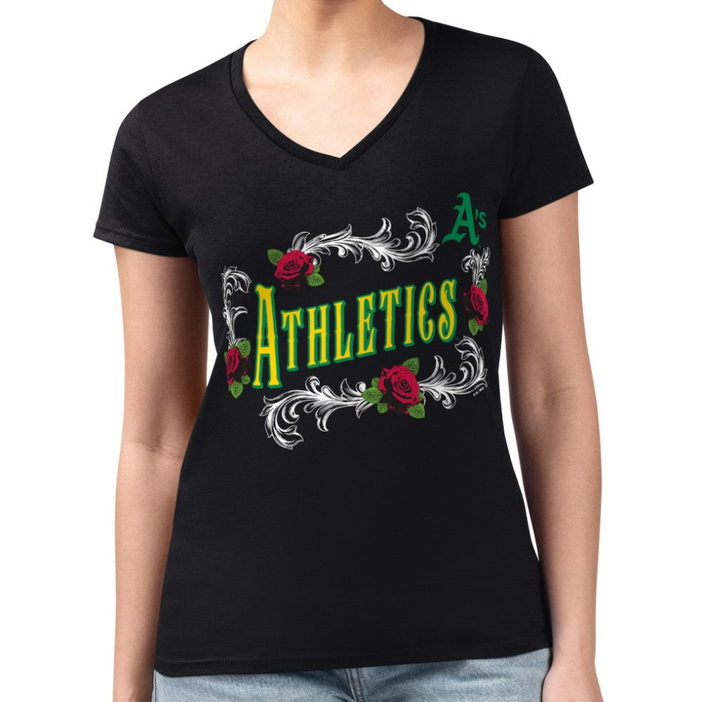 Athletics G-III 4Her by Carl Banks Women's Super-Slim Fit Lightweight Retro Roses V-Neck T-Shirt Near Me