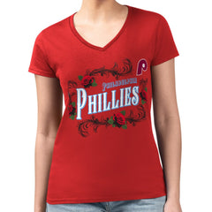 Philadelphia Phillies G-III 4Her by Carl Banks Women's Super-Slim Fit Lightweight Retro Roses V-Neck T-Shirt for sale