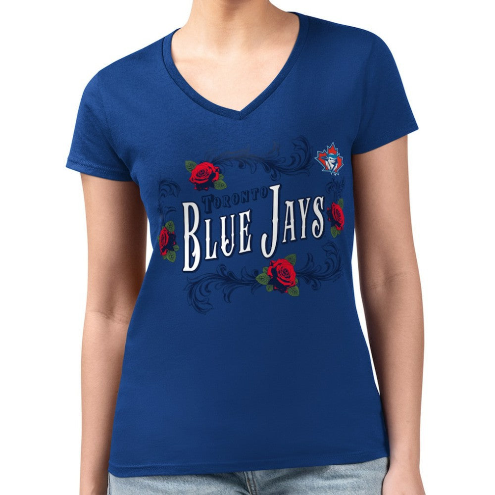 Toronto Blue Jays G-III 4Her by Carl Banks Women's Super-Slim Fit Lightweight Retro Roses V-Neck T-Shirt Near Me