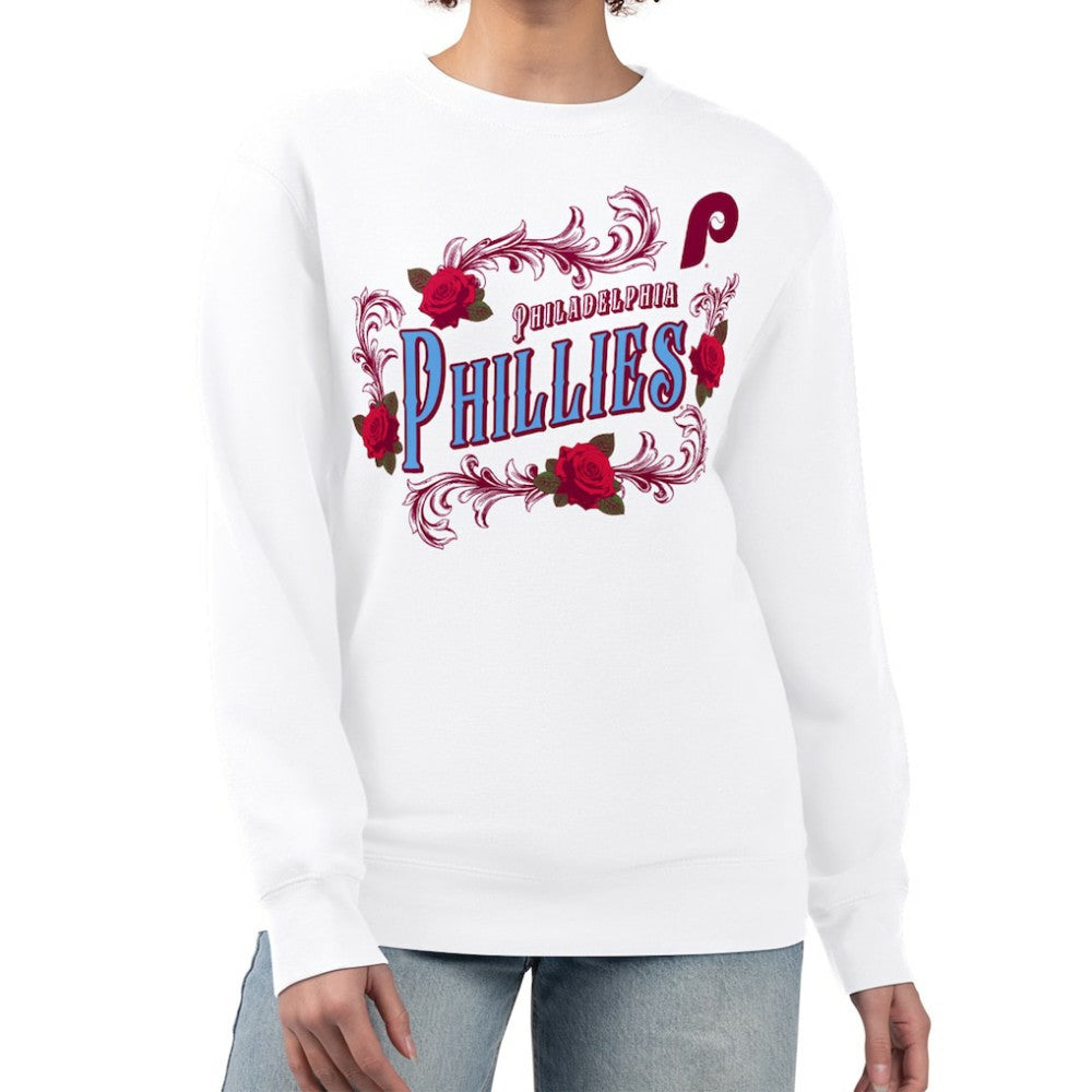 Philadelphia Phillies G-III 4Her by Carl Banks Women's Retro Roses Fleece Pullover Sweatshirt Sale