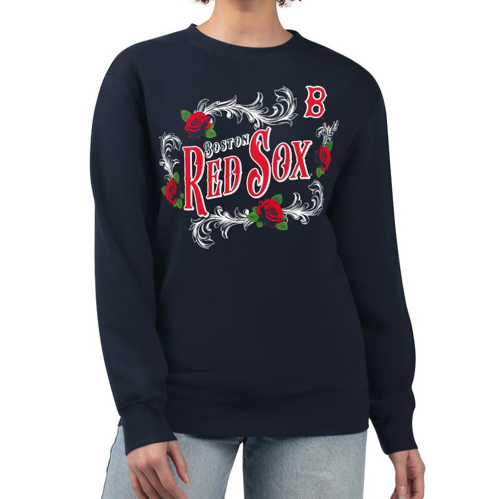 Boston Red Sox G-III 4Her by Carl Banks Women's Retro Roses Fleece Pullover Sweatshirt Outlet