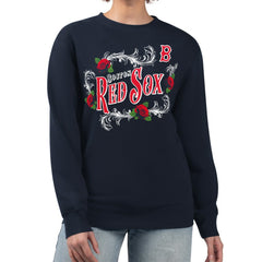 Boston Red Sox G-III 4Her by Carl Banks Women's Retro Roses Fleece Pullover Sweatshirt Outlet