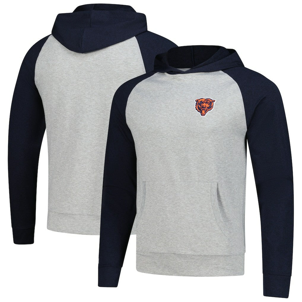 Chicago Bears Antigua Urgent Pullover Hoodie - Heather Gray/Navy - NFL