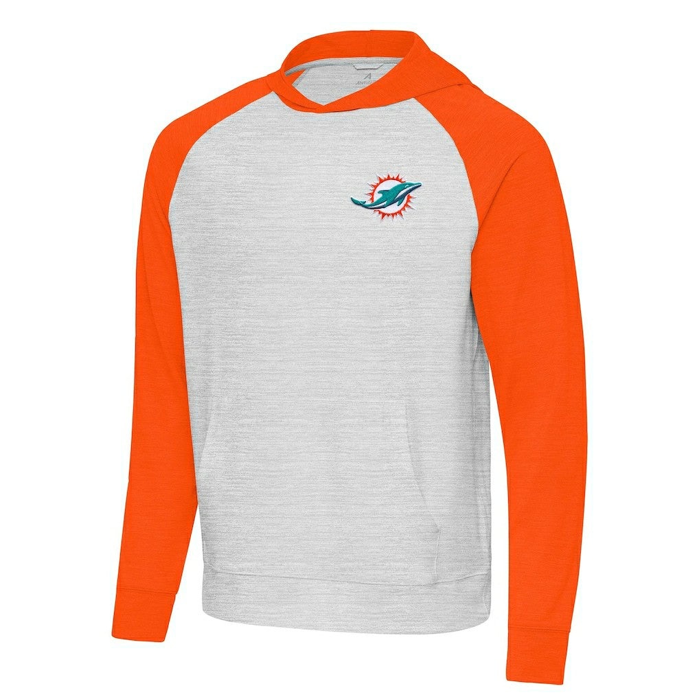 Miami Dolphins Antigua Urgent Pullover Hoodie - Gray/Orange - NFL