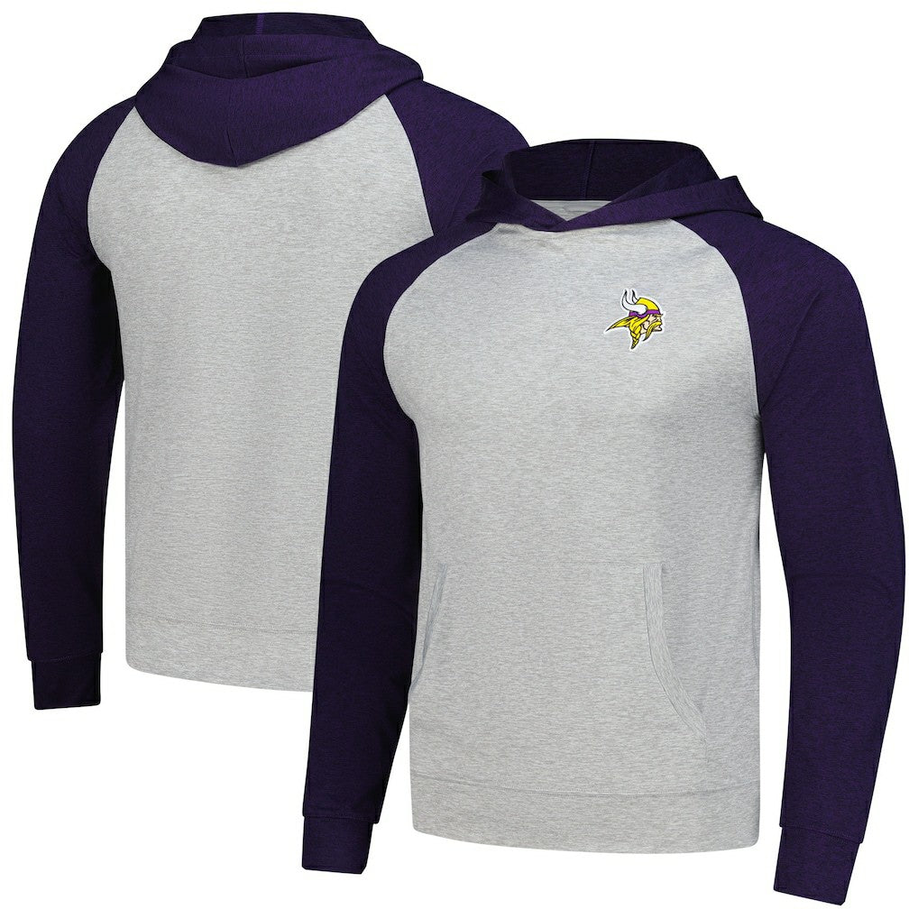 Minnesota Vikings Antigua Urgent Pullover Hoodie - Heather Gray/Purple - NFL
