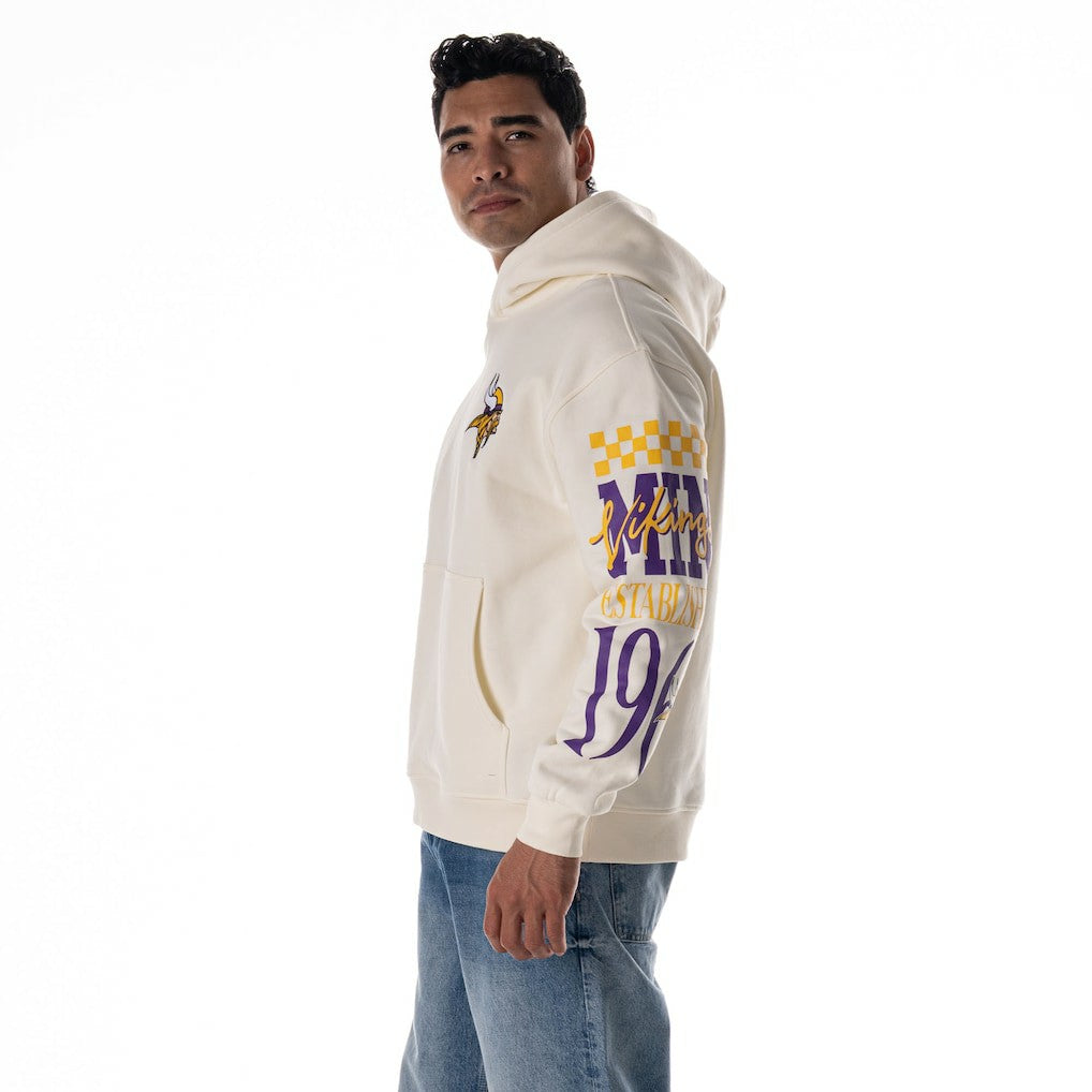 Minnesota Vikings The Wild Collective Unisex Stacked Graphic Sleeve Fleece Hoodie - Cream - NFL