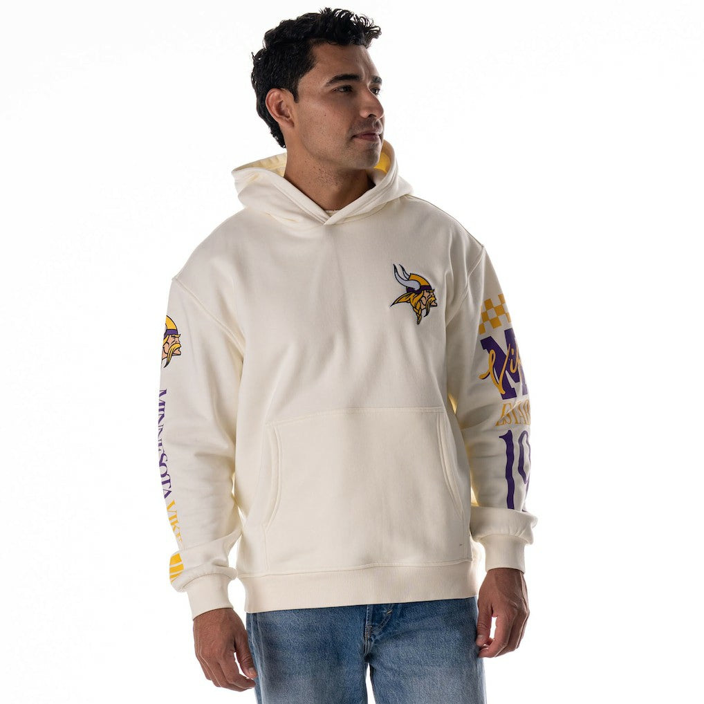 Minnesota Vikings The Wild Collective Unisex Stacked Graphic Sleeve Fleece Hoodie - Cream - NFL