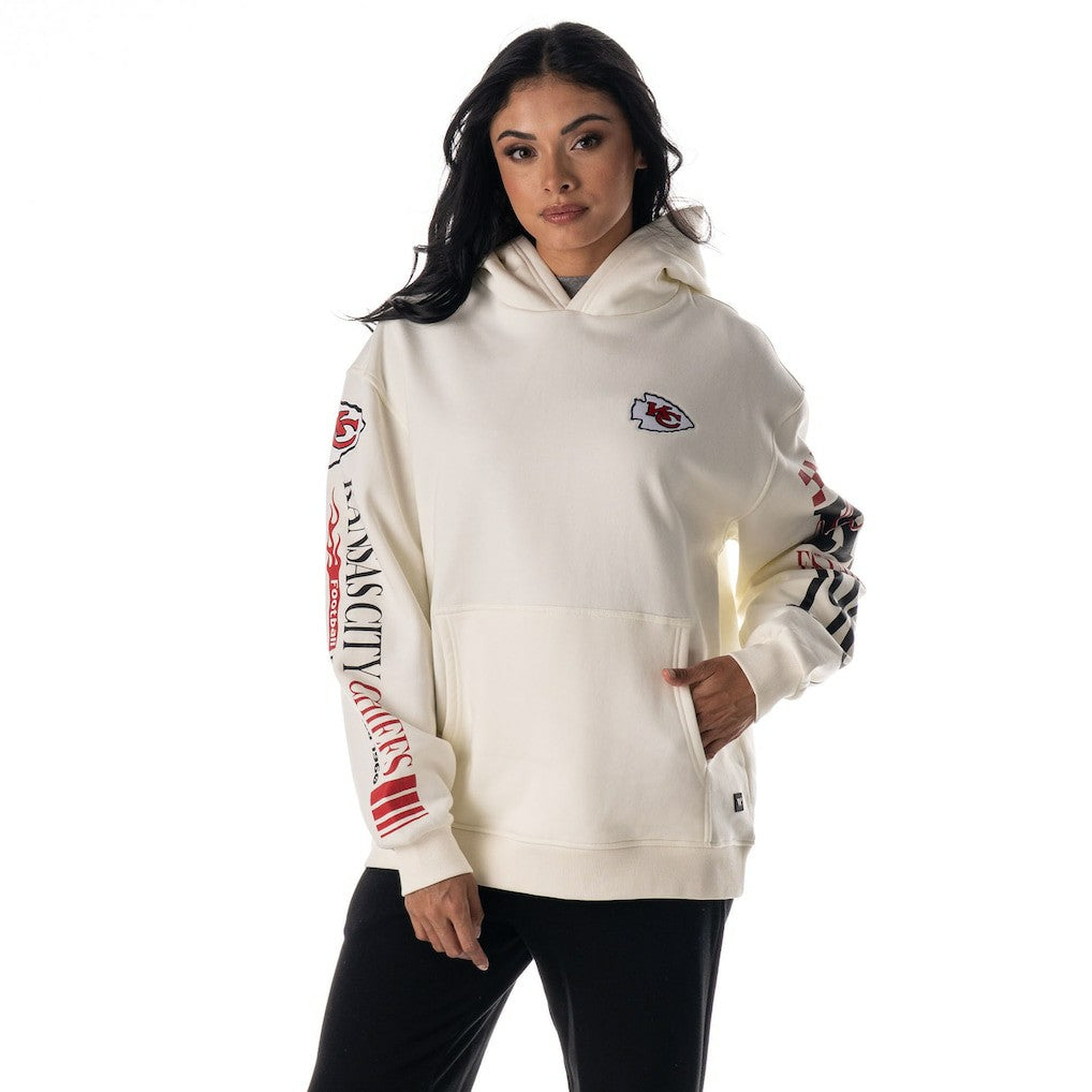 Kansas City Chiefs The Wild Collective Unisex Stacked Graphic Sleeve Fleece Hoodie - Cream - NFL